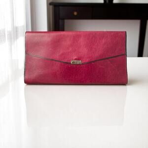 Vintage Burgundy Wine Leather Trifold Large Wallet Womens 80's